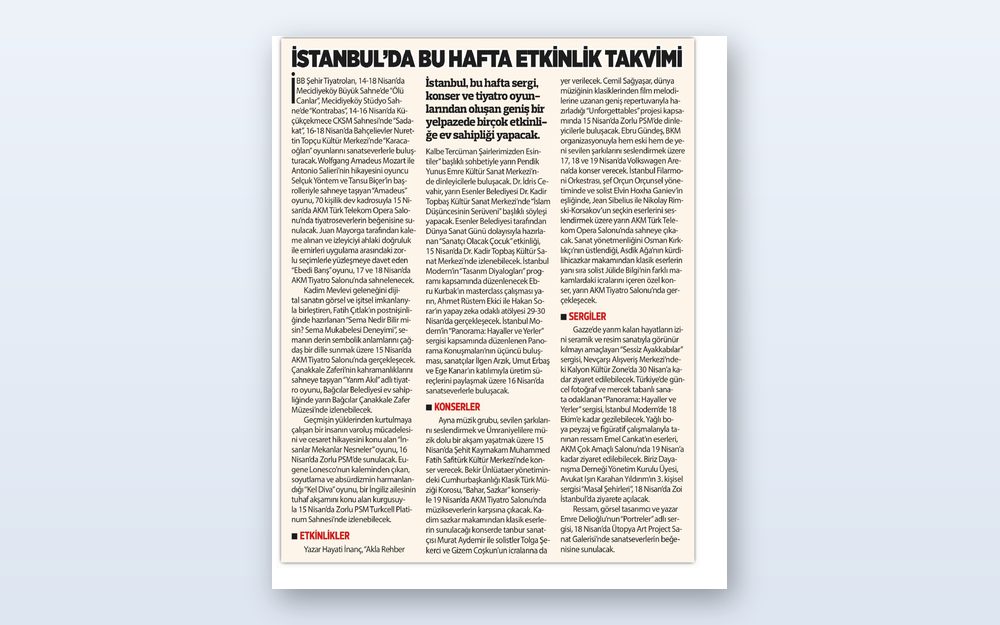 İstanbul'da Bu Hafta Etkinlik Takvimi