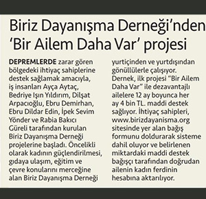 Birİz Dayanışma Derneği'nden "Bir Ailem Daha Var" projesi
